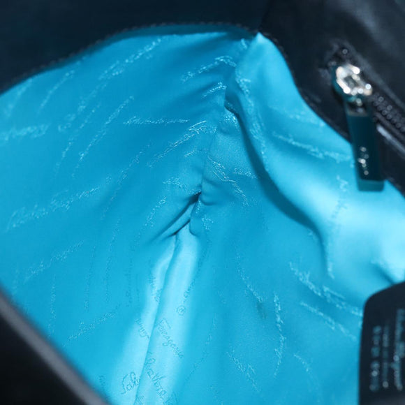 Salvatore Ferragamo Gancini Hand Bag Leather Black Silver Auth 126582