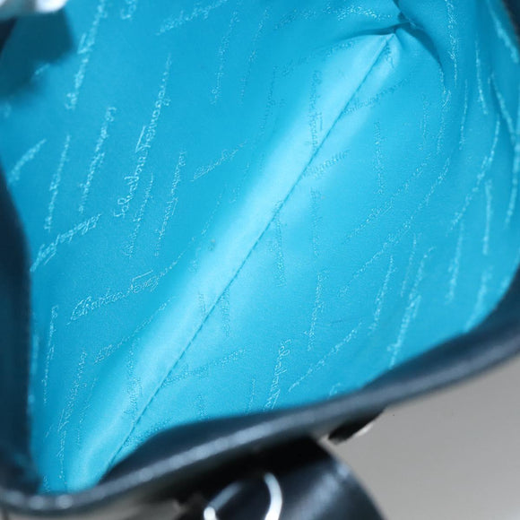 Salvatore Ferragamo Gancini Hand Bag Leather Black Silver Auth 126582