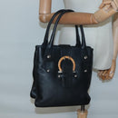 Salvatore Ferragamo Gancini Hand Bag Leather Black Silver Auth 126582-20
