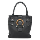 Salvatore Ferragamo Gancini Hand Bag Leather Black Silver Auth 126582-13