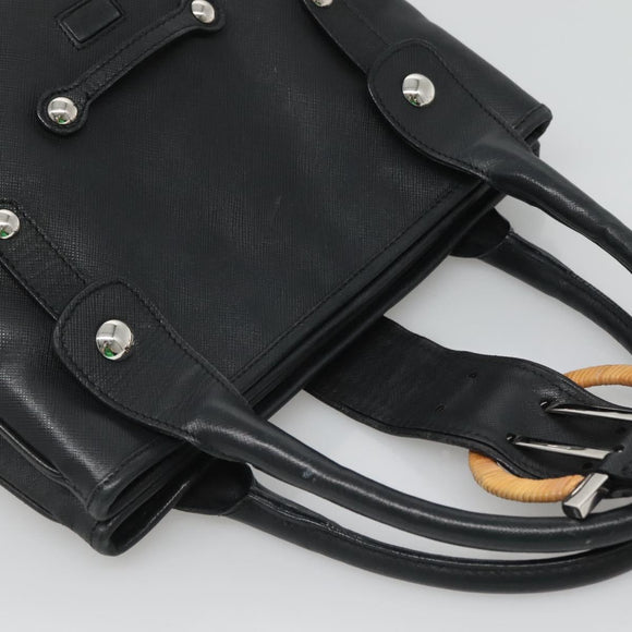 Salvatore Ferragamo Gancini Hand Bag Leather Black Silver Auth 126582