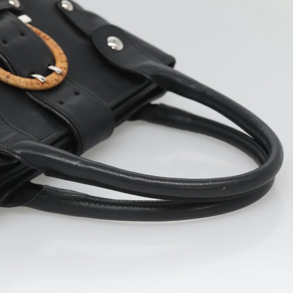 Salvatore Ferragamo Gancini Hand Bag Leather Black Silver Auth 126582