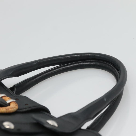 Salvatore Ferragamo Gancini Hand Bag Leather Black Silver Auth 126582