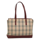 BURBERRY Nova Check Tote Bag Canvas Beige Red gold Auth 126583-1