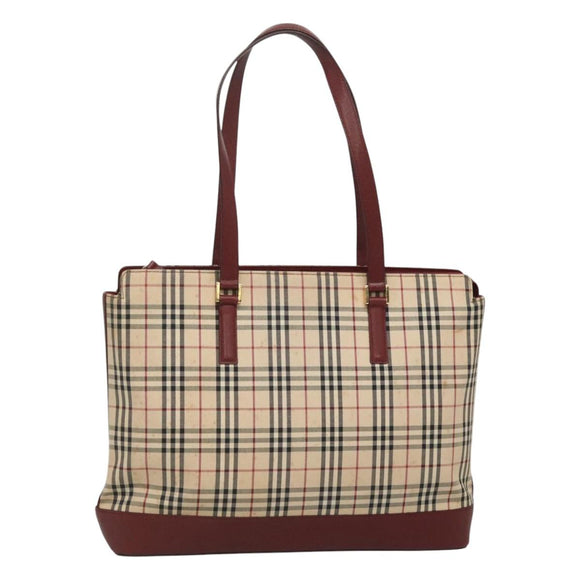 BURBERRY Nova Check Tote Bag Canvas Beige Red gold Auth 126583