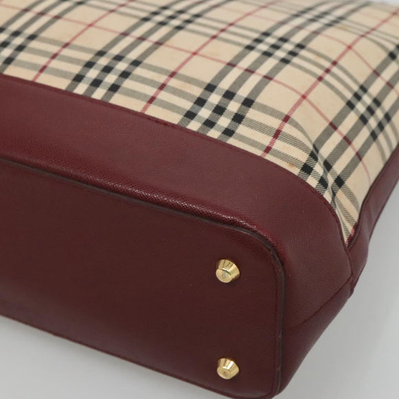 BURBERRY Nova Check Tote Bag Canvas Beige Red gold Auth 126583