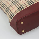 BURBERRY Nova Check Tote Bag Canvas Beige Red gold Auth 126583-14