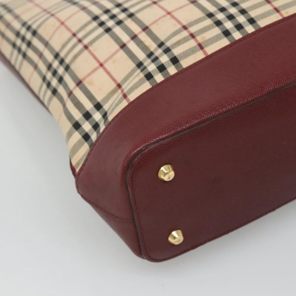 BURBERRY Nova Check Tote Bag Canvas Beige Red gold Auth 126583