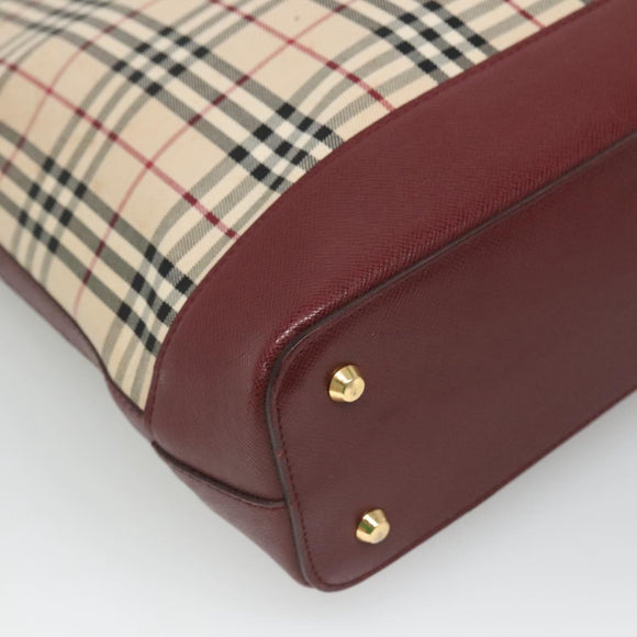 BURBERRY Nova Check Tote Bag Canvas Beige Red gold Auth 126583
