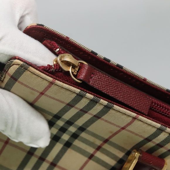 BURBERRY Nova Check Tote Bag Canvas Beige Red gold Auth 126583