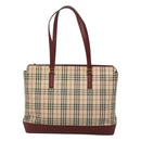 BURBERRY Nova Check Tote Bag Canvas Beige Red gold Auth 126583-13