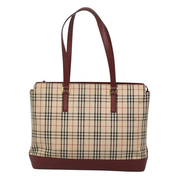 BURBERRY Nova Check Tote Bag Canvas Beige Red gold Auth 126583