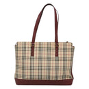 BURBERRY Nova Check Tote Bag Canvas Beige Red gold Auth 126583-2