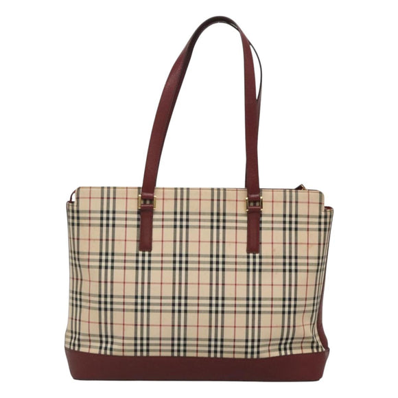 BURBERRY Nova Check Tote Bag Canvas Beige Red gold Auth 126583