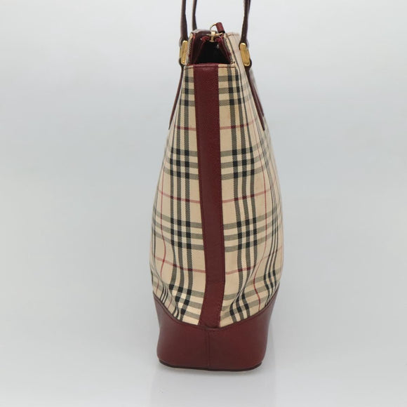BURBERRY Nova Check Tote Bag Canvas Beige Red gold Auth 126583