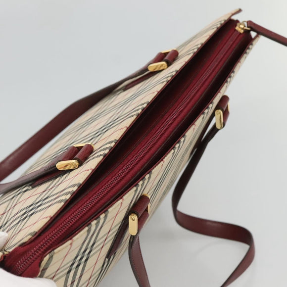 BURBERRY Nova Check Tote Bag Canvas Beige Red gold Auth 126583