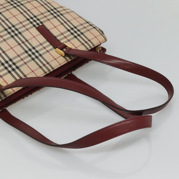 BURBERRY Nova Check Tote Bag Canvas Beige Red gold Auth 126583
