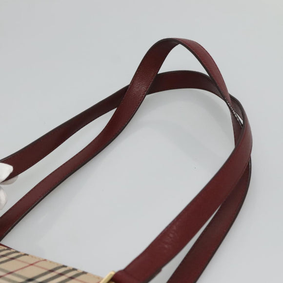 BURBERRY Nova Check Tote Bag Canvas Beige Red gold Auth 126583