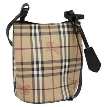 BURBERRY Nova Check Shoulder Bag PVC Beige Gold Auth 126584