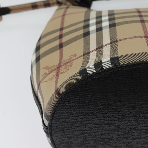 BURBERRY Nova Check Shoulder Bag PVC Beige Gold Auth 126584