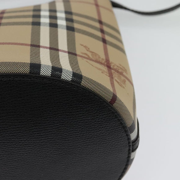 BURBERRY Nova Check Shoulder Bag PVC Beige Gold Auth 126584