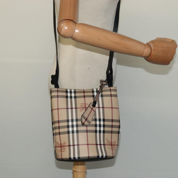 BURBERRY Nova Check Shoulder Bag PVC Beige Gold Auth 126584