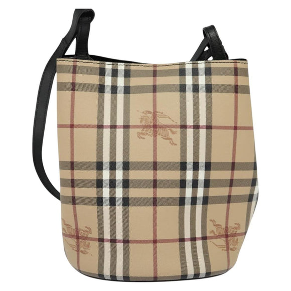 BURBERRY Nova Check Shoulder Bag PVC Beige Gold Auth 126584