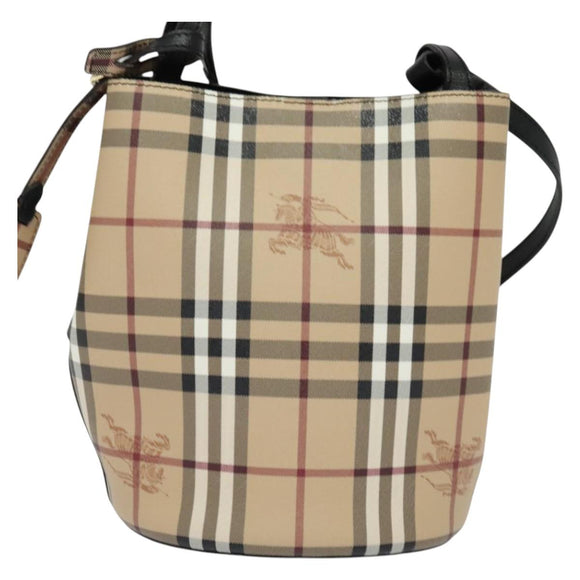 BURBERRY Nova Check Shoulder Bag PVC Beige Gold Auth 126584