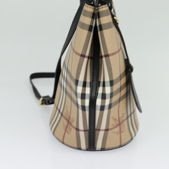 BURBERRY Nova Check Shoulder Bag PVC Beige Gold Auth 126584