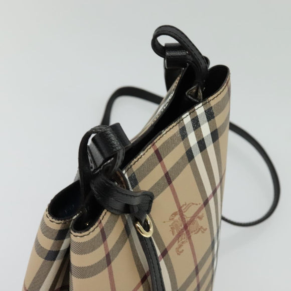 BURBERRY Nova Check Shoulder Bag PVC Beige Gold Auth 126584