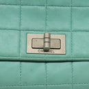 CHANEL Chain Choco Bar Shoulder Bag Lamb Skin Light Blue Silver CC Auth 126604-14