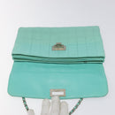 CHANEL Chain Choco Bar Shoulder Bag Lamb Skin Light Blue Silver CC Auth 126604-15