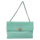 CHANEL Chain Choco Bar Shoulder Bag Lamb Skin Light Blue Silver CC Auth 126604-2