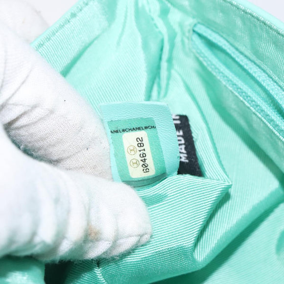 CHANEL Chain Choco Bar Shoulder Bag Lamb Skin Light Blue Silver CC Auth 126604