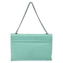 CHANEL Chain Choco Bar Shoulder Bag Lamb Skin Light Blue Silver CC Auth 126604-3