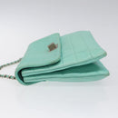 CHANEL Chain Choco Bar Shoulder Bag Lamb Skin Light Blue Silver CC Auth 126604-5