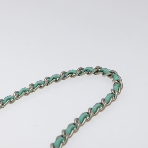 CHANEL Chain Choco Bar Shoulder Bag Lamb Skin Light Blue Silver CC Auth 126604