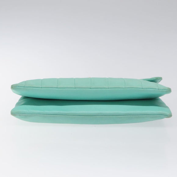 CHANEL Chain Choco Bar Shoulder Bag Lamb Skin Light Blue Silver CC Auth 126604