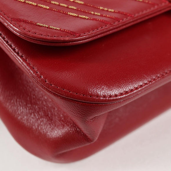 CHANEL Chain V Stitch Shoulder Bag Lamb Skin Red Gold CC Auth 126605M