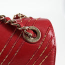 CHANEL Chain V Stitch Shoulder Bag Lamb Skin Red Gold CC Auth 126605M-14