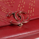 CHANEL Chain V Stitch Shoulder Bag Lamb Skin Red Gold CC Auth 126605M-15