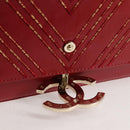CHANEL Chain V Stitch Shoulder Bag Lamb Skin Red Gold CC Auth 126605M-16