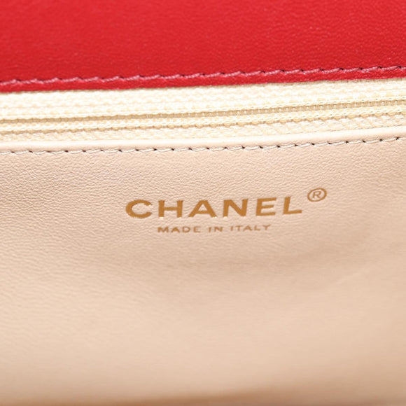 CHANEL Chain V Stitch Shoulder Bag Lamb Skin Red Gold CC Auth 126605SM