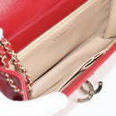 CHANEL Chain V Stitch Shoulder Bag Lamb Skin Red Gold CC Auth 126605SM-10