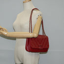 CHANEL Chain V Stitch Shoulder Bag Lamb Skin Red Gold CC Auth 126605SM-26