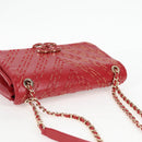 CHANEL Chain V Stitch Shoulder Bag Lamb Skin Red Gold CC Auth 126605M-6