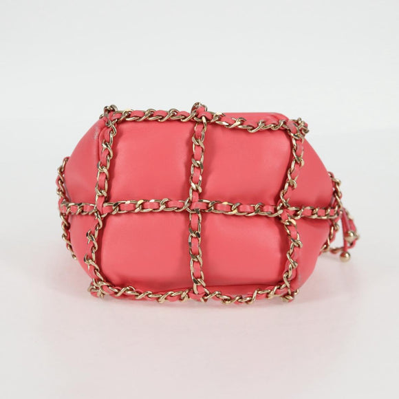 CHANEL Chain Shoulder Bag Lamb Skin Pink Gold CC Auth 126608M