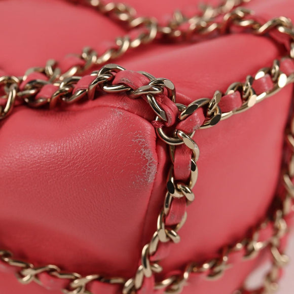 CHANEL Chain Shoulder Bag Lamb Skin Pink Gold CC Auth 126608M
