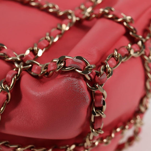 CHANEL Chain Shoulder Bag Lamb Skin Pink Gold CC Auth 126608M