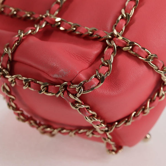 CHANEL Chain Shoulder Bag Lamb Skin Pink Gold CC Auth 126608M